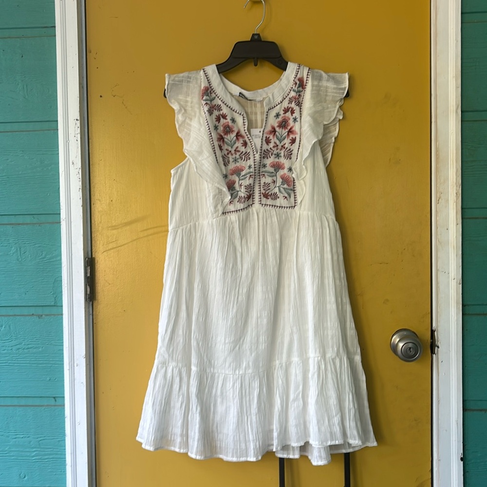 Embroidered Dress with Ruffle Sleeves